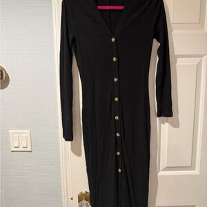 Faherty Knit Black Button-Down Sweater Dress